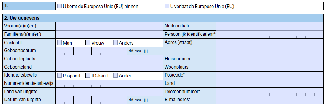 Voorbeeld onderdeel van het aangifteformulier.