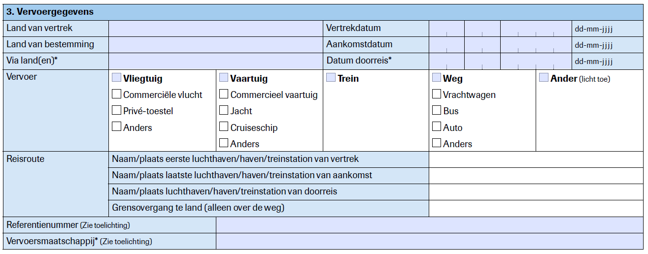 Voorbeeld onderdeel van het aangifteformulier.