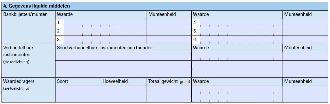 Voorbeeld onderdeel van het aangifteformulier.