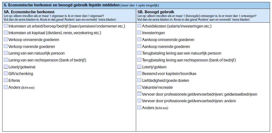 Voorbeeld onderdeel van het aangifteformulier.