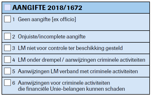 voorbeeld van de 6 vakjes in het aangifteformulier.